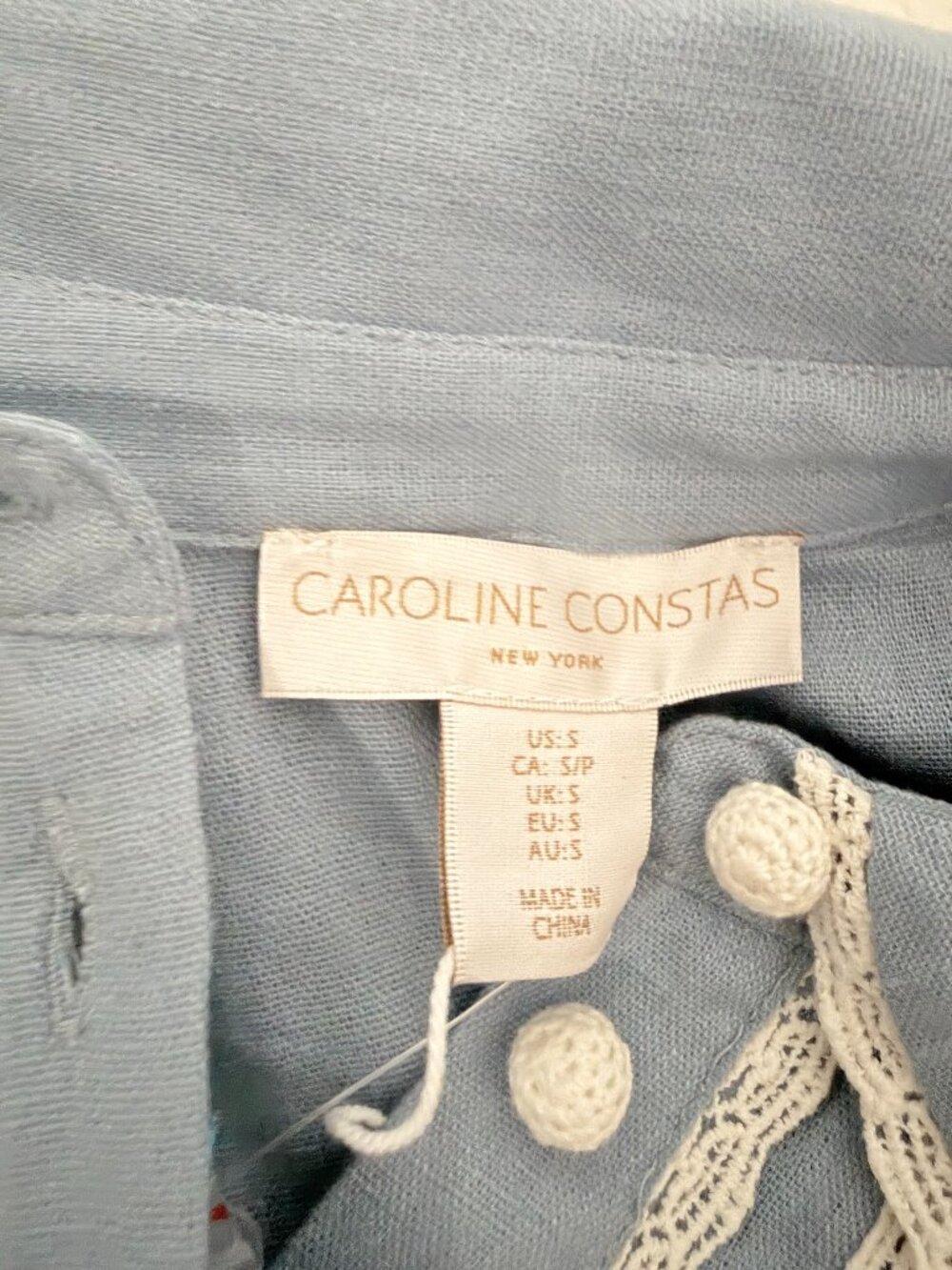 NWT Caroline Constas Blue Linen Lace Blouse Top Size S Cottagecore Boho - Picture 12 of 12
